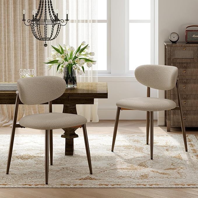 Dining Chairs Set of 4, Curved Back Kitchen Room Chairs with Metal Legs and Anti Slip Pads, Upholstered Dining Chair for Home and Restaurant, Camel