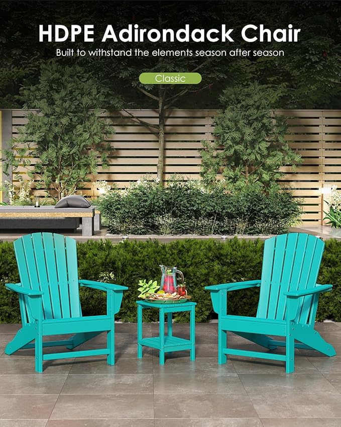 GREENVINES Adirondack Chairs Set of 4 | HDPE Plastic | Oversized Fire Pit Chair | All Weather | Aqua | Poly Lumber | for Outdoor Deck Backyard Patio Garden