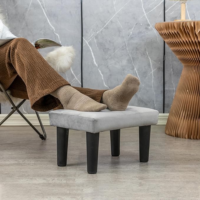 CAROLMADE Ottoman Foot Rest, Velvet Small Ottoman Foot Stool with Legs Modern Footstool Ottomans for Living Room Entryway Office (Velvet-Grey)