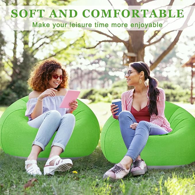 Realspring 2 Pcs Inflatable Bean Bag Chairs with Electric Air Pump Outdoor Blow up Chair Inflatable Lazy Sofa Folding Portable Loungers Couch for Living Room Bedroom(Green)