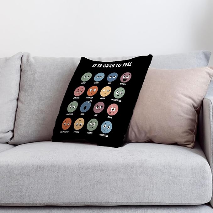 Nogrit Counseling Office Must Haves Black Pillow Cover, Calming Corner, Mental Health Pillowcase Decor for Home Kids,Mental Health Counselor Gifts, Calming Corner Pillow Covers 24x24