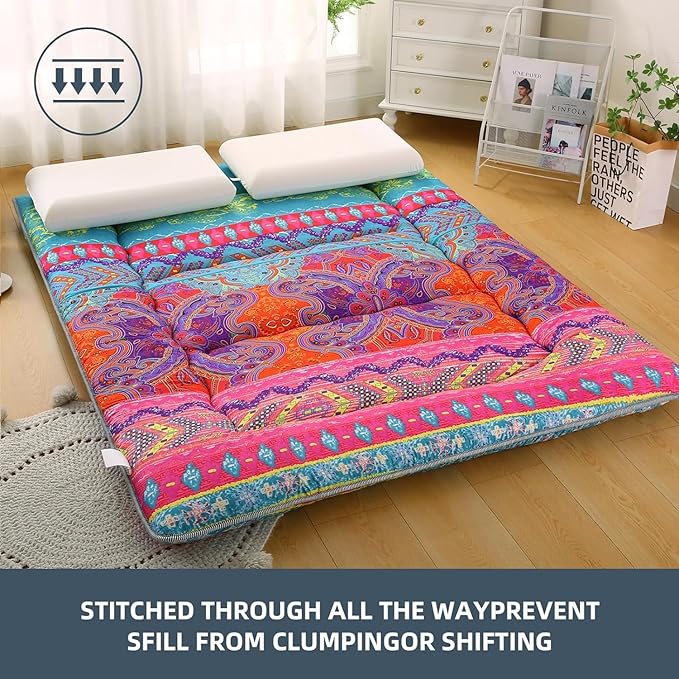 DELADOLA Japanese Floor Mattress,Thicken Japanese Floor Sleeping Pad Foldable,Roll Up Tatami Mat Easy to Store and Portable,Futon Mattress Suitable for Camping and Guest Room (B, Twin (80" x 36"))