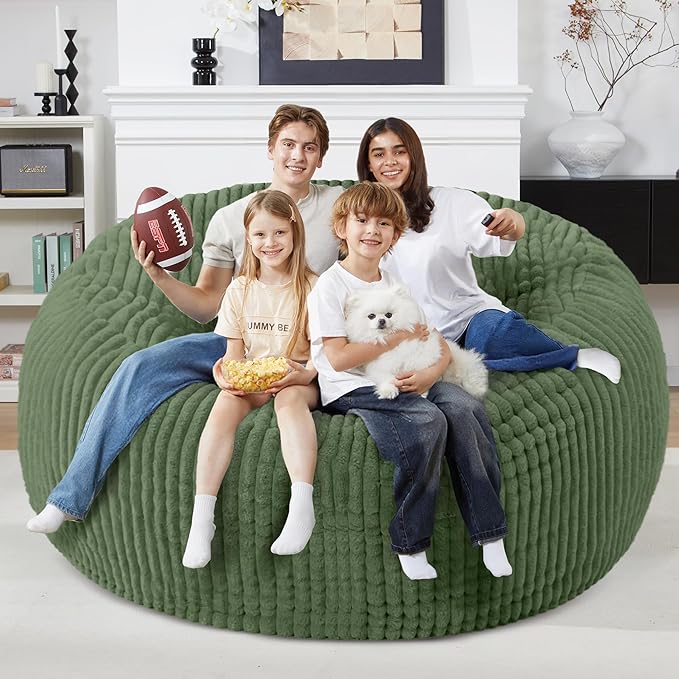 Homguava 6 FT Bean Bag Chair,6' Big Bean Bag,Giant Bean Bag Chairs for Adults with Memory Foam Filled,Comfy Large Beanbag Chairs Soft Bean Bag Sofa with Dutch Corded Plush Cover-Green