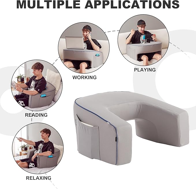cooloo8 Soft Lap Desk Pillow for Adult, Extra Large Reading Pillow with Pocket, Arm Rest Pillow, Memory Foam Bed Rest Pillow can Reading, Working in Bed Floor Sofa (Grey)