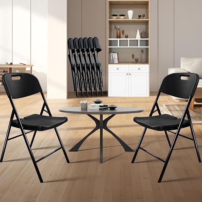 6 Pack Folding Chair, 700 lb Weight Capacity,Indoor/Outdoor Heavy Duty Foldable Chairs for Restaurants, Kitchens, Picnics, Races, Parties & Weddings. (6, Black)