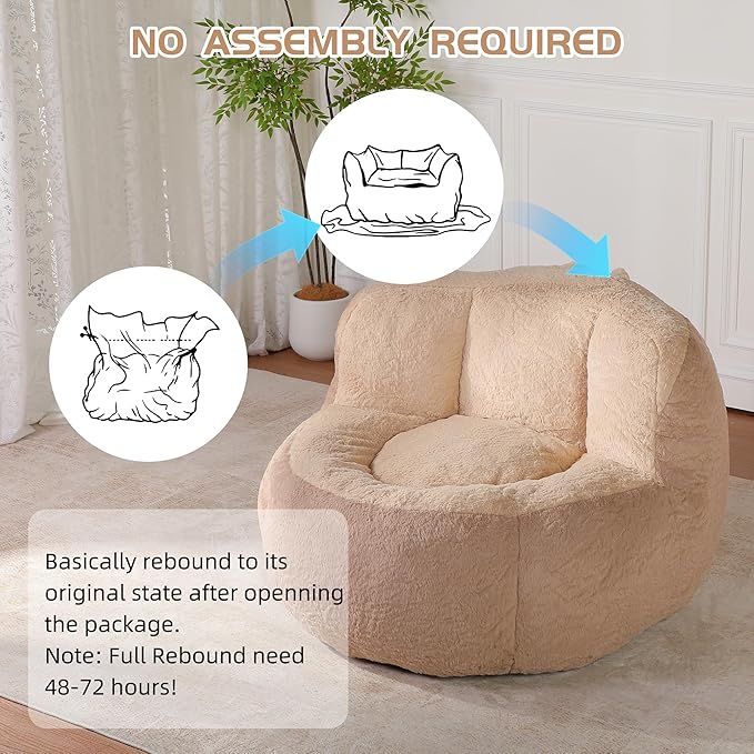 KEIKI Oversized Bean Bag Chairs, Bean Bag Couch for Adults and Kids, Large Reading Chair, Multicolor Faux Fur Floor Sofa for Reading, Playing or Relaxing