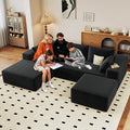 96" W Cloud Sectional Couch with Ottoman,Modern U-Shaped Cloud Couch with Deep Seat,Comfy Corduroy 3-Seater Sofa,Memory Foam Sofa for Living Room,No Assembly (Black,Left-Facing Chaise)
