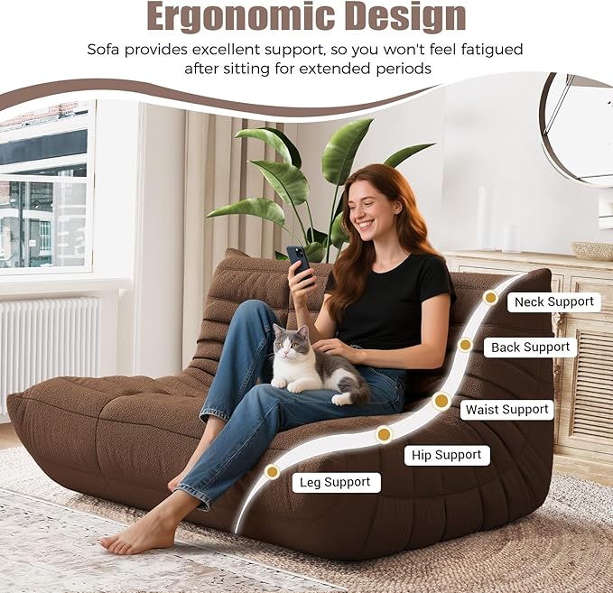Selyteramy Bean Bag Chairs for Adults, Giant Bean Bag Chair Sofa with Memory Foam, Comfy Beanbag Loveseat Lazy Sofa for Living Room, Bedroom, Apartment, Coffee