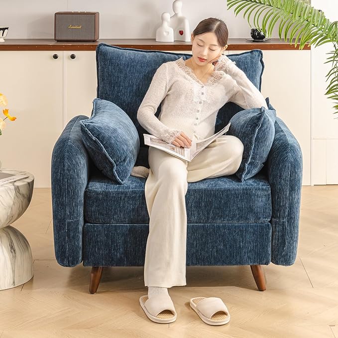 Oversized Accent Chair with Ottoman,All Seats Storage,Comfy Big Armchair,24.5'' Deep Seat,Upholstered Living Room Chairs,Reading Chair,Lounge Chair for Bedroom,Office,Chenille,Blue