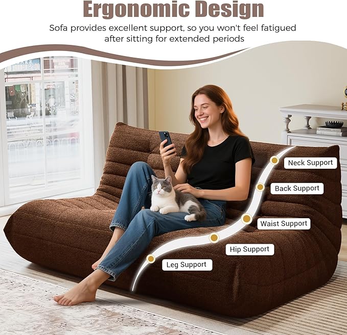 Selyteramy 3 Seat Oversized Bean Bag Chairs for Adults, Memory Foam Fireside Beanbag Couch, Comfy Bean Bag Lounger Lazy Sofa for Living Room, Bedroom, Playroom, Coffee