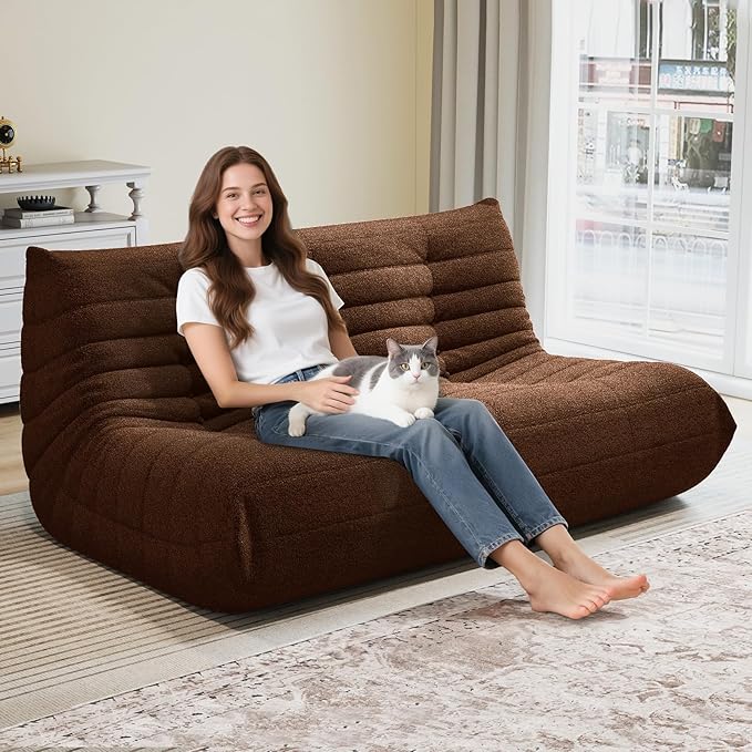 Selyteramy 3 Seat Oversized Bean Bag Chairs for Adults, Memory Foam Fireside Beanbag Couch, Comfy Bean Bag Lounger Lazy Sofa for Living Room, Bedroom, Playroom, Coffee