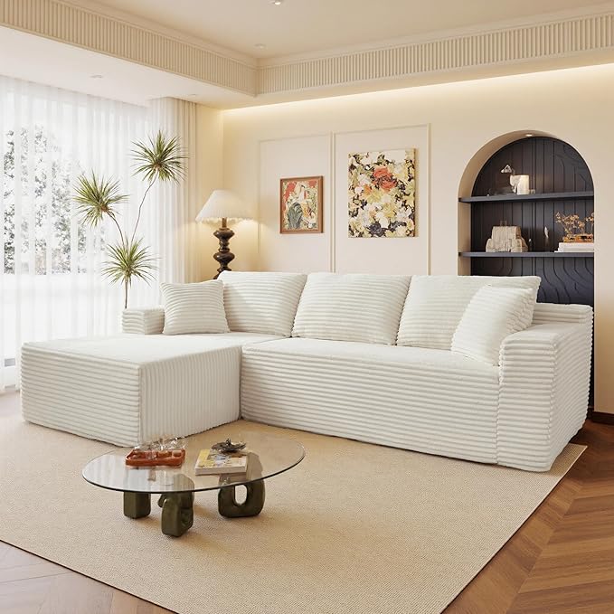 105" Sectional Couches for Living Room Cloud Couch Sofa with L-Shape Upholstered Boneless Couchs Modern Modular Sectional Couch with Chaise (White, 105" W+Left Facing Chaise+2Seaters)