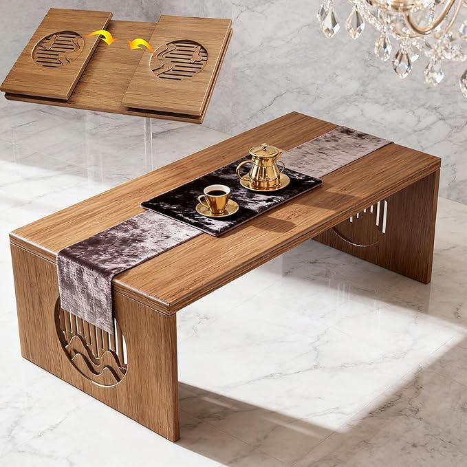 Folding Coffee Table Japanese Floor Table Solid Wood 2026 Newly Upgraded, Portable No Assembly Japanese Meditation Table, Bamboo Japanese Small Coffee Table for Sitting on The Floor, Easy Storage