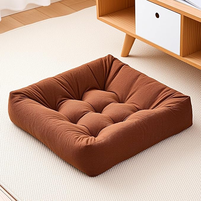 Tikuns Floor Pillows for Adults, Meditation Cushions, 22x22 Inch Large Square Sitting Cushion Living Room Memory Foam Pillow for Sitting(1, Brown, 22x22x4 Inch)