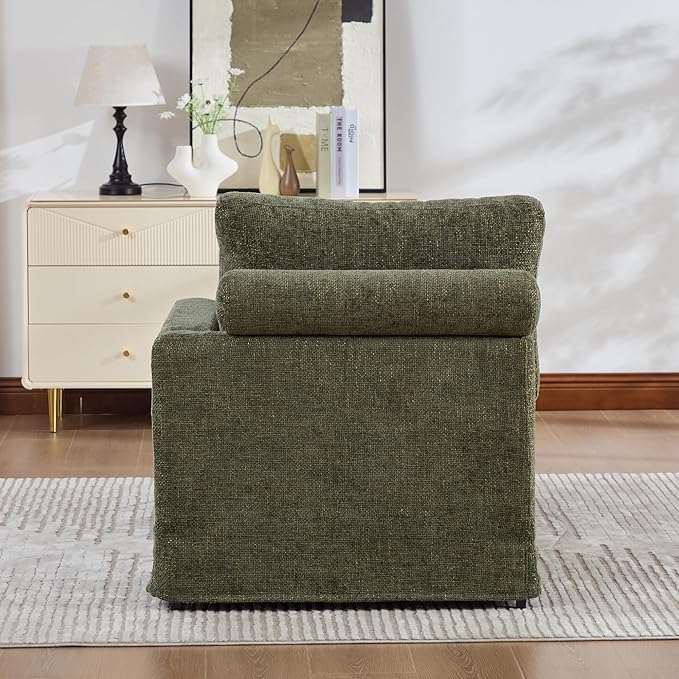 KEIKI 60" Chaise Lounge Chair Indoor, Modern Deep Seat Sofa Bed, Corduroy Couch with Cushions, Single Sleeper Chair for Living Room, Bedroom, Apartments, Green (Right Side)