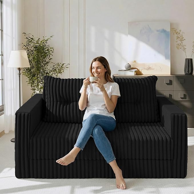 HABUTWAY Folding Sofa Bed, 2 in 1 Convertible Sleeper Chair with Pillow, Portable Fold Out Chair Bed with Armrest, Comfy Floor Couch, Lazy Sofa for Living Room Bedroom Dorm Home Office, Black