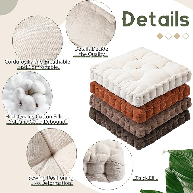 Jerify Floor Pillow Cushions 22 x 22 Inch Round Square Large Meditation Floor Pillow for Classroom Adult Meditation Picnic Party Cushion for Seating Gift Christmas(Scalloped Edge,Mixed Colors,4 Pcs)