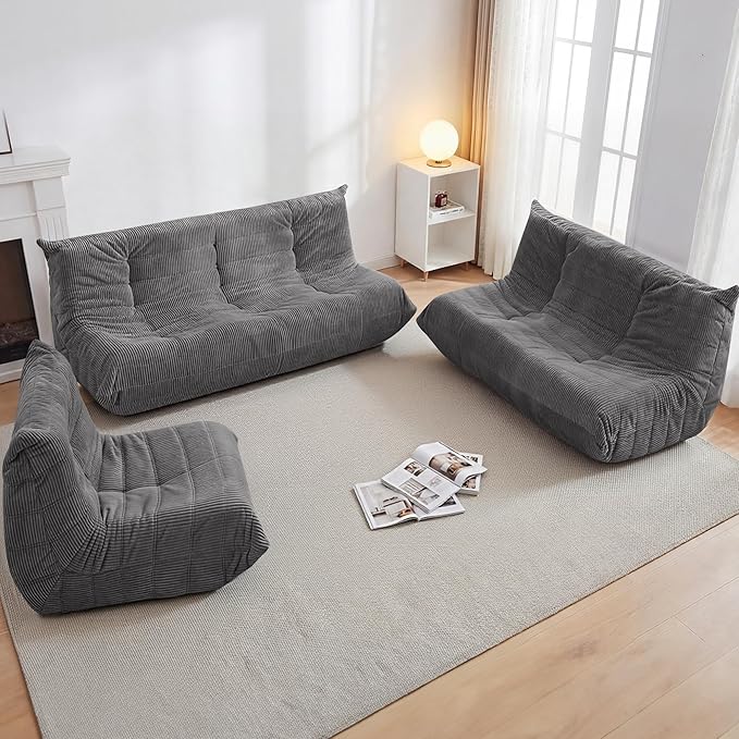 Bean Bag Chair,Giant Beanbag Chairs for Adults,Comfy Large Fireside Chair Lazy Sofa,Corduroy Bean Bag Lounger with Memory Foam Filled,Floor Sofa Couch for Living Room (Dark Grey, Loveseat)