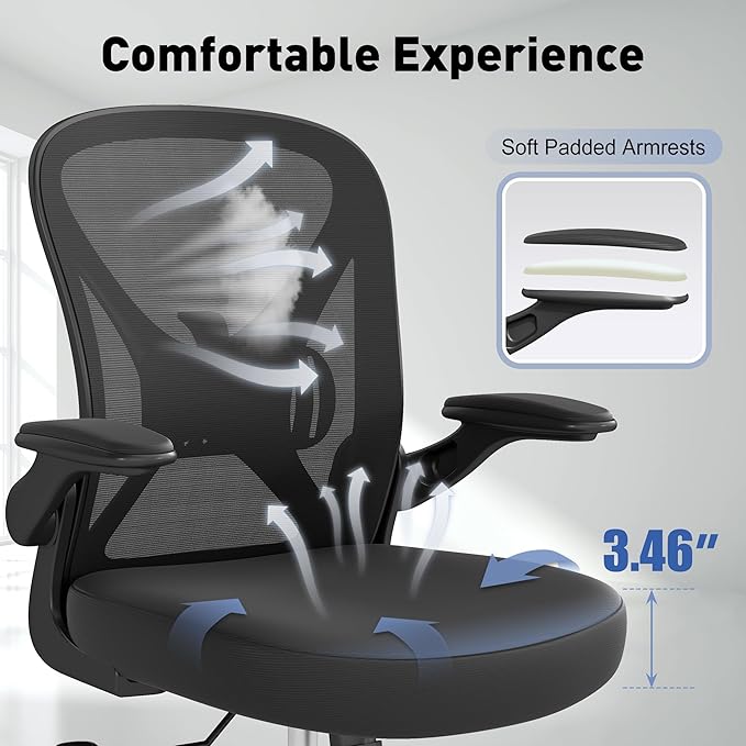 ZZH Ergonomic Office Chair Set of 8 with Adjustable Lumbar Support, Mesh Home Office Desk Chair with Wheels and Flip-up Arms, Black