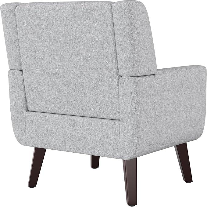 Accent Chairs, Mid-Century Modern Upholstered Living Room Armchair, Comfy Oversized Linen Fabric Single Reading Arm Chair with Tufted Back and Wood Legs for Bedroom, Club (1, Light Grey)