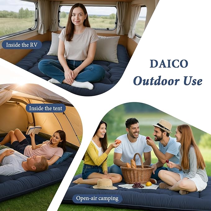 DAICO Japanese Floor Mattress, 4'' Thicken Futon Mattress Tatami Mat, Sleeping Pad Foldable Roll Up Mat for Camping and Guest Room, Queen Size 60''*80'', Navy