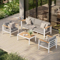 Oasbira Aluminum Outdoor Patio Furniture Set with Coffee Table, 4 Piece Outdoor Conversation Sets with Washable Thick Cushions, Patio Sectional Furniture Set for Porch, Balcony, Deck, White