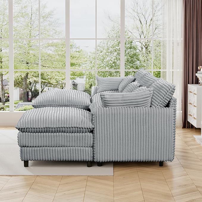HYJT-H&K 108" U Shaped Cloud Couch Modular Grey Sectional Couches for Living Room, Comfy Fluffy Corduroy Oversized Cloud Sectional Couch Large 5 Seat Sectionals Sofa Set, Grey