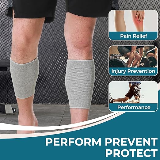 NeoTech Care Calf Compression Sleeve for Calves Support or Shin Splint (Gray Color, Size S, 1 Pair)