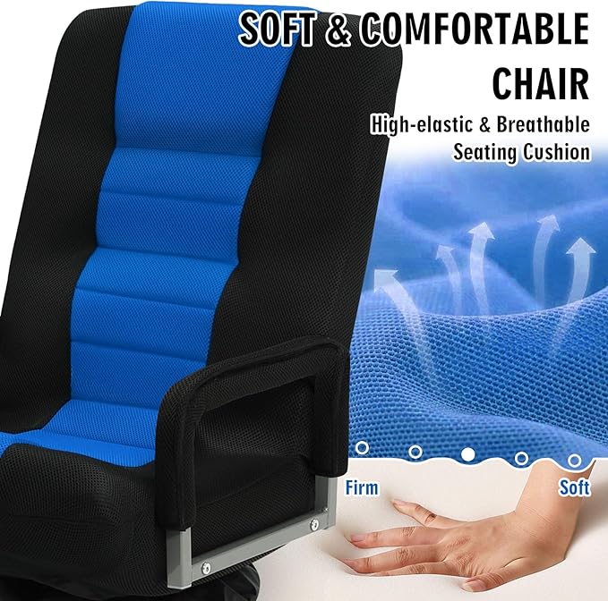 Swivel Floor Gaming Chair w/Armrests, Folding Video Reclining Sofa w/6 Adjustable Position, Padded Backrest & Cushion, Lazy Lounger Couch for E-Sports, Reading, Relaxing, Watching TV, Blue