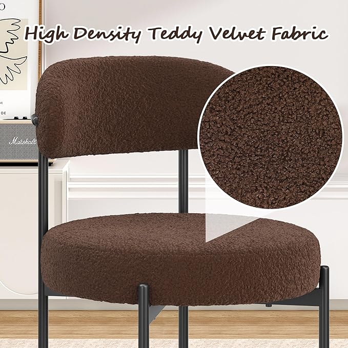 Farini Dining Chairs Set of 4,Mid-Century Modern Kitchen Chair Curved Backrest Round Upholstered Sherpa Dining Chairs with Metal Legs,Coffee