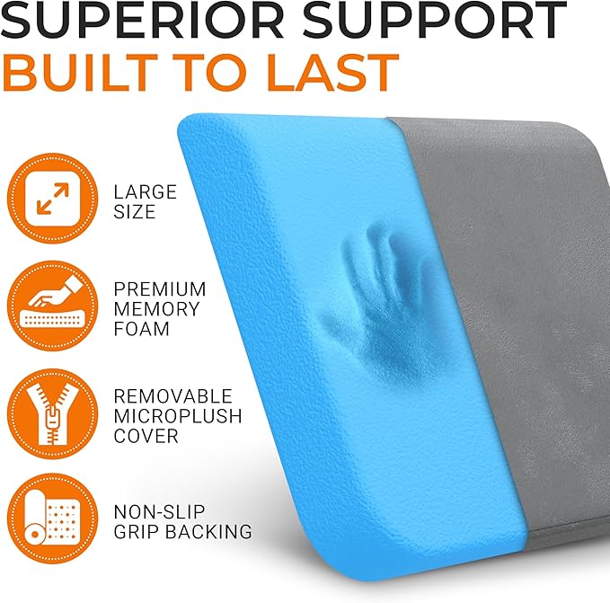Cheer Collection Extra Large Seat Cushion | Memory Foam Comfort Pad for Prolonged Sitting with Removable Washable Cover
