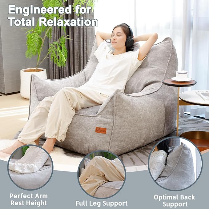 Giant Bean Bag Chair, Beanbag Chairs for Adults, Teens & Kids, Comfy Sofa Chair with Handle & Filling for Living Room, Reading & Gaming, Non-Slip(Light Grey-XL)