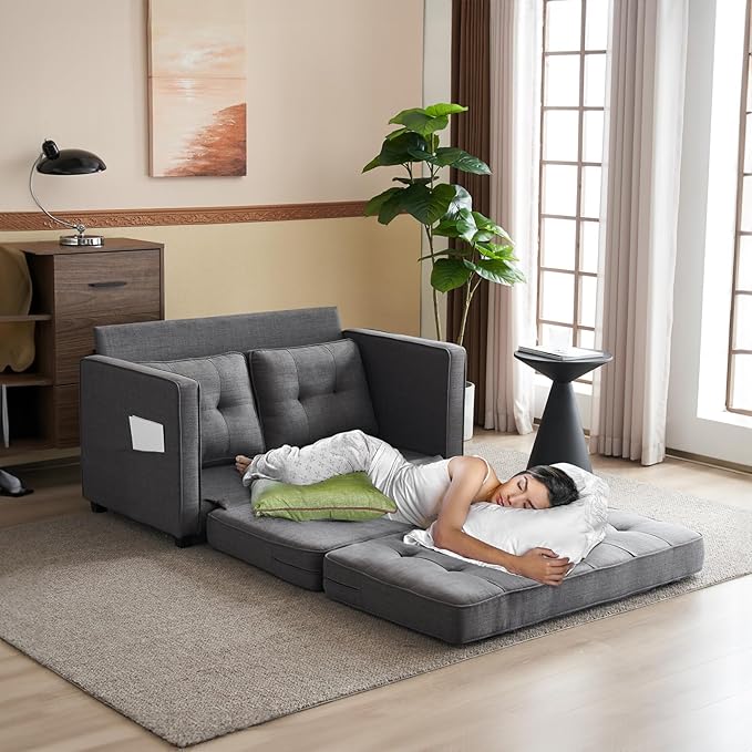 VINGLUpgraded Loveseat Sleeper, 53.5" W 83" L Convertible Sofa Bed Couch Futon Couches for Living Room, Twin Folding Couch Bed for Small Spaces, Foldable Floor Gaming Sofa Bed for Basement, Dark Grey
