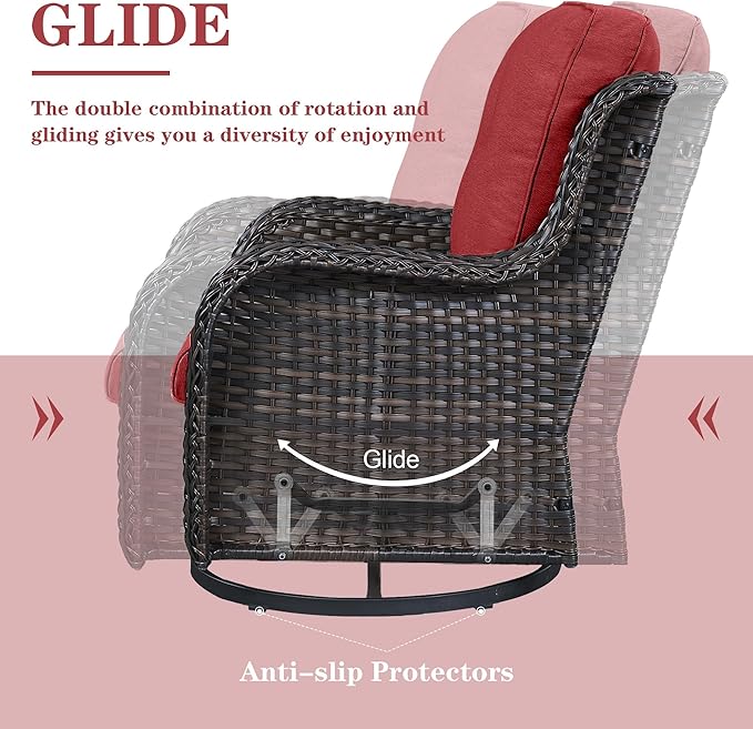 Belord Outdoor Swivel Rocker Patio Chairs - 3 Piece Outdoor Bistro Set Wicker Patio Rocking Chairs Set of 2 with Side Table, 360 Degree Swivel Glider Seating for Porch Balcony Deck Brown/Red