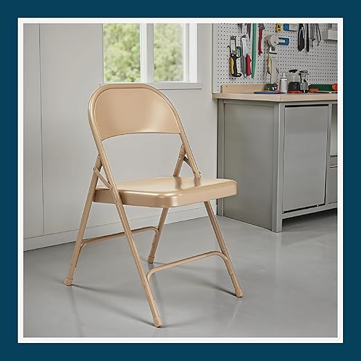 OEF Furnishings OEF50 Series All-Steel Heavy-Duty Folding Chairs with 500 lb Weight Capacity (4-Pack, Beige)