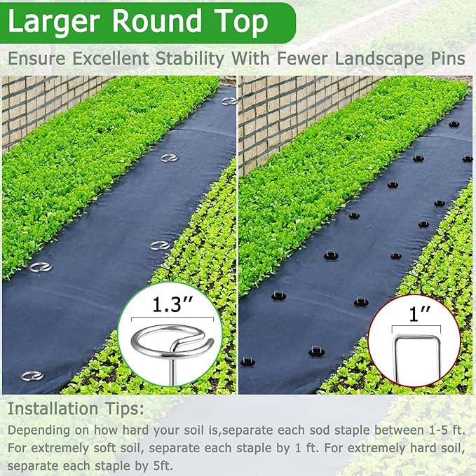 150PCS Landscape Fabric Staples Stakes Pins 6 Inch,Circle Top Garden Staples Weed Barrier Stakes for Securing Garden Fabric Ground Sheets and Fleece,More Holding Power Than U-Shape Landscape Pins