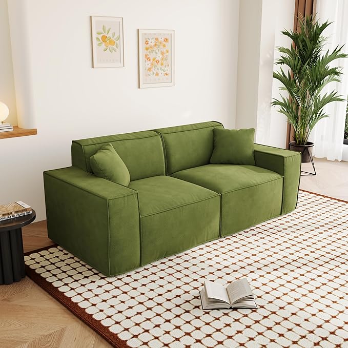 80.3" Cloud Sectional Couch, Chenille Boneless Couch 2 Seater with Deep Seats & Wide Armrests, Comfy Modular Sectional Sofa Memory Foam Compression Floor Sofa for Living Room, No Assembly Required