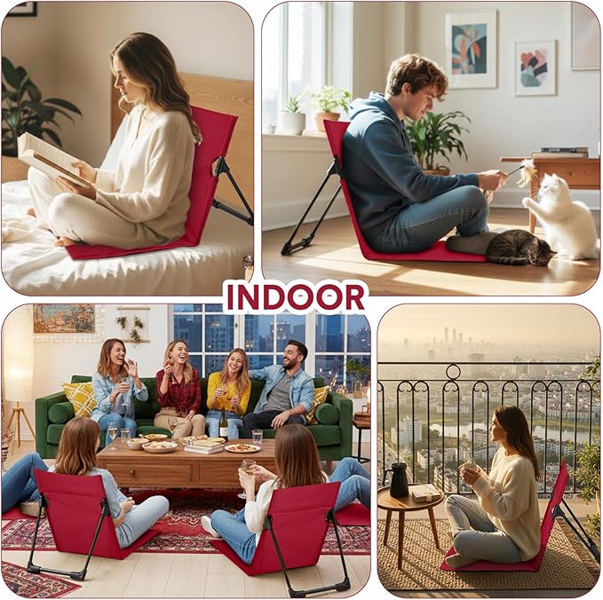Jetec Foldable Floor Backrest Chair Portable Camping Chair with Storage Bag Light Weight Lazy Seat for Indoor Outdoor Bed Ground Park Lawn Concerts Beach Hiking