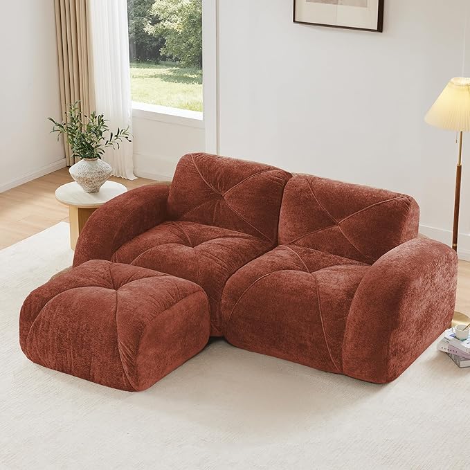 Modular Sectional Sofa with Free Combination,Boneless Floor Couch for Small Spaces, Living Room & Lounge,Velvet 2-Seater Sectional Couch with Ottoman,No Assembly Needed