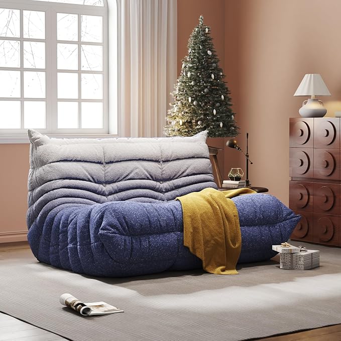 Bean Bag Chair, Fireside Chair, Large Bean Bag Chair for Adults, Bean Bag Chairs for Teens with High-Resilience Foam, Non-Slip Base Floor Lounge Sofa,Living Room (Gradient White-Blue, Loveseat)