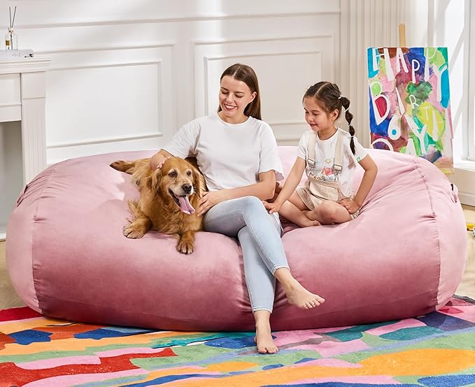 Hobestluk 6FT Bean Bag Chair Large Beanbag Lounger with Removable Cover Adult Bean Bag Chair with Portable Handle Desgin for Living Room Bedroom (Pink, 6FT)
