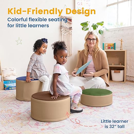 ECR4Kids SoftZone Colorful Stump Stool Set, Flexible Seating, Earthtone, 3-Piece