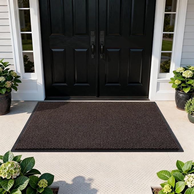 Yimobra Doormat Outdoor Indoor Entrance 47 x 32, All-Season All-Weather Front Door Mat, 100% Waterproof Welcome Matt for Floor Garage Outside Entry, Stain and Fade Resistant, Black Coffee