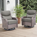 Rilyson Outdoor Swivel Rocker Chairs - All Weather Resistant Wicker Patio Furniture Set of 2 with High Back and 6 inch Thick Cushions for Deck Porch Yard and Poolside, Brown/Grey