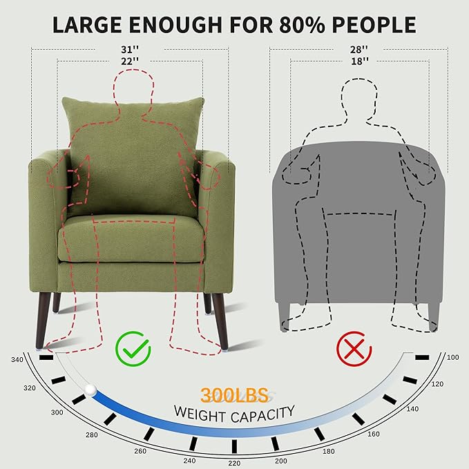 QKFF Barrel Accent Chair Set of 2 with Back Pillow, Large Upholstered Armchair with Solid Wood Legs Modern Reading Chairs for Living Room Bedroom
