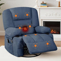 Rocker Recliner Chairs for Adults w/Vibration Massage and Heating,360° Swivel Rocker Glider Recliner,Extra Wide Manual Lazy Chair,Chenille Fabric Sofa Chair for Living Room,Bedroom,Blue