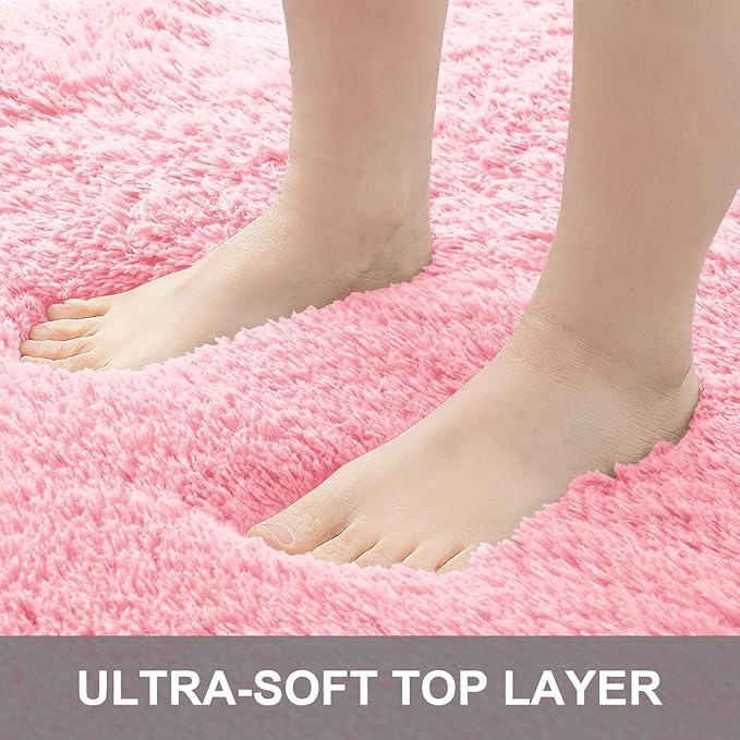 OLANLY 8x10 Machine Washable Large Area Rugs for Living Room, Bedroom, Soft Fluffy Shaggy Bedside Rug, Indoor Floor Carpet for Kids Girls and Boys, Dorms, Nursery, Home Decor Aesthetic, Pink