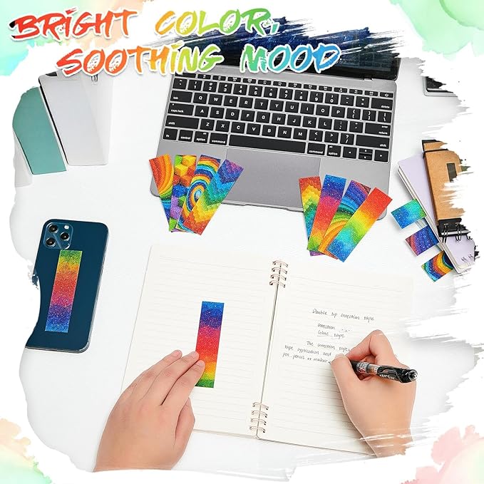 Gersoniel 72 Pcs Anxiety Sensory Stickers Strips Adhesive Textured Mental Health Calm Stickers Mindfulness Fidget Decals Stress Anxiety Relief Items for Therapy Office Desk Counselor(Rainbow)