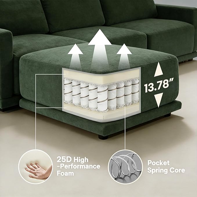 CAPCAPA 112" Modular Sectional Couches for Living Room, U-Shaped Modern Sofa with Ottomans, 5-Piece Chenille Sofa Set for Home Furniture, Dark Green