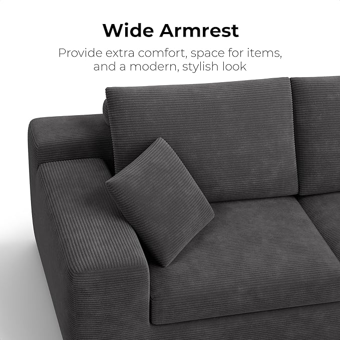 LIKIMIO 78" Loveseat Sofa in a Box, Cloud Boneless Couch with Comfy Deep Seat, No Assembly Required, Modern Upholstered Corduroy Sofa for Living Room, Apartment, Home Office, Dark Grey